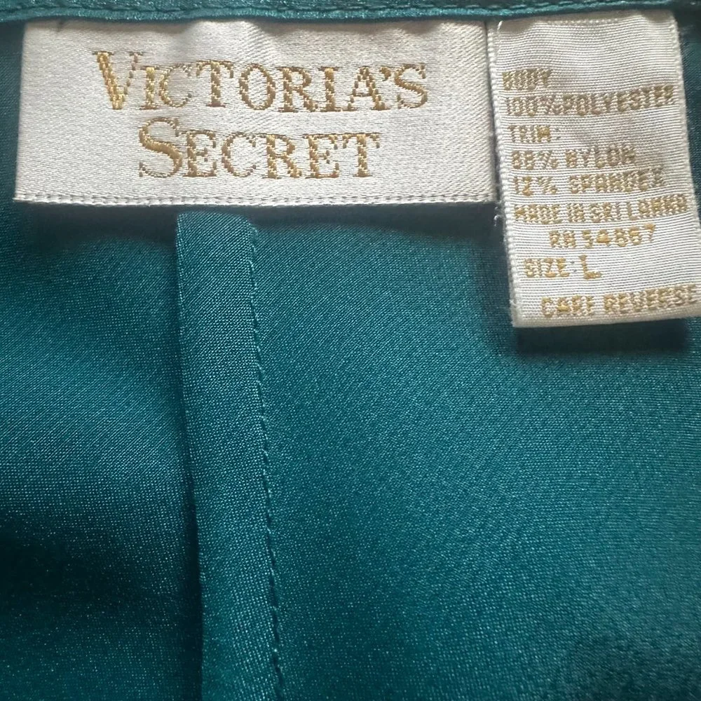 Gold Label Victoria's Secret Satin Teal Chemise with Lace & Slit - Size L - Picture 9 of 10